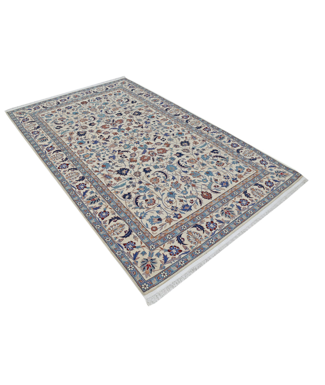 Hand Knotted Heritage Fine Persian Style Wool Rug - 5'0'' x 8'0'' 5'0'' x 8'0'' (150 X 240) / Ivory / Blue
