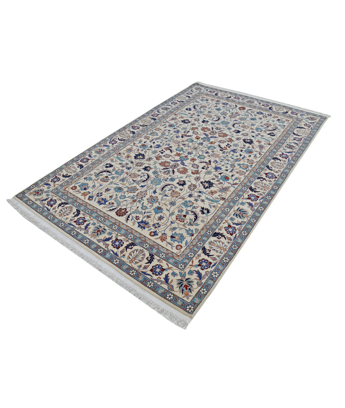 Hand Knotted Heritage Fine Persian Style Wool Rug - 5'0'' x 8'0'' 5'0'' x 8'0'' (150 X 240) / Ivory / Blue
