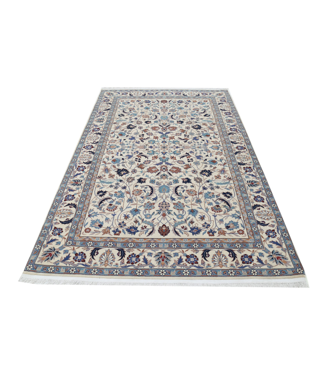 Hand Knotted Heritage Fine Persian Style Wool Rug - 5'0'' x 8'0'' 5'0'' x 8'0'' (150 X 240) / Ivory / Blue