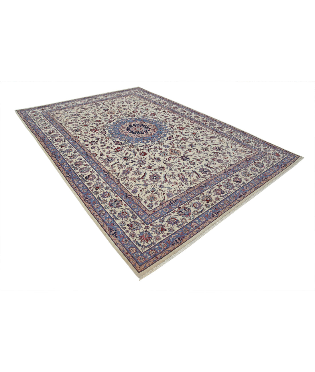 Hand Knotted Heritage Fine Persian Style Wool Rug - 8'1'' x 11'5'' 8'1'' x 11'5'' (243 X 343) / Ivory / Blue