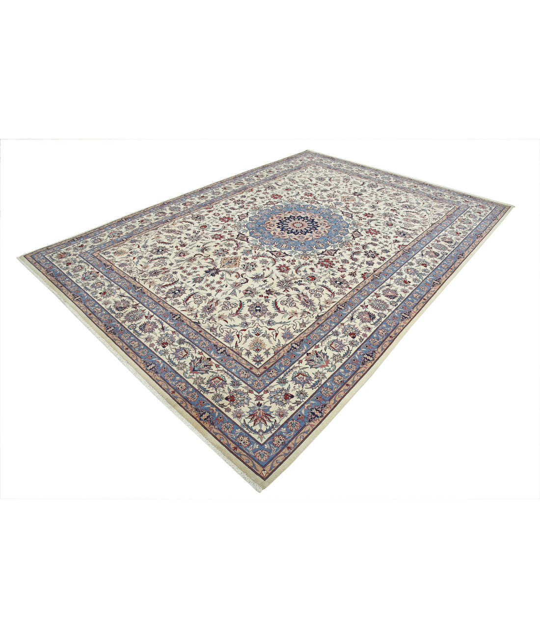 Hand Knotted Heritage Fine Persian Style Wool Rug - 8'1'' x 11'5'' 8'1'' x 11'5'' (243 X 343) / Ivory / Blue