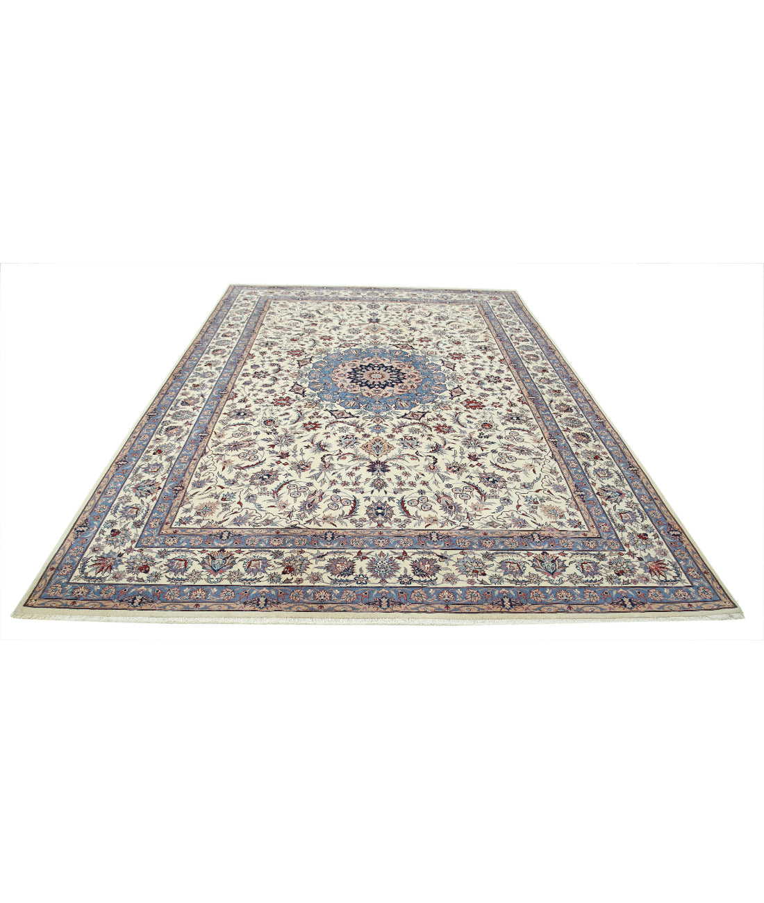 Hand Knotted Heritage Fine Persian Style Wool Rug - 8'1'' x 11'5'' 8'1'' x 11'5'' (243 X 343) / Ivory / Blue