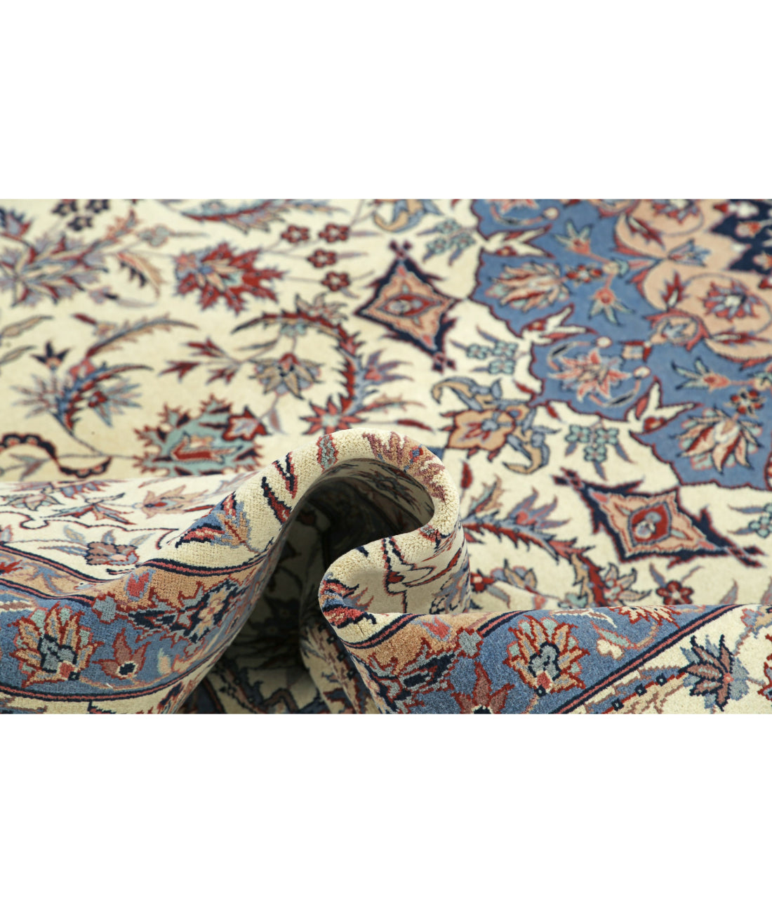 Hand Knotted Heritage Fine Persian Style Wool Rug - 8'1'' x 11'5'' 8'1'' x 11'5'' (243 X 343) / Ivory / Blue