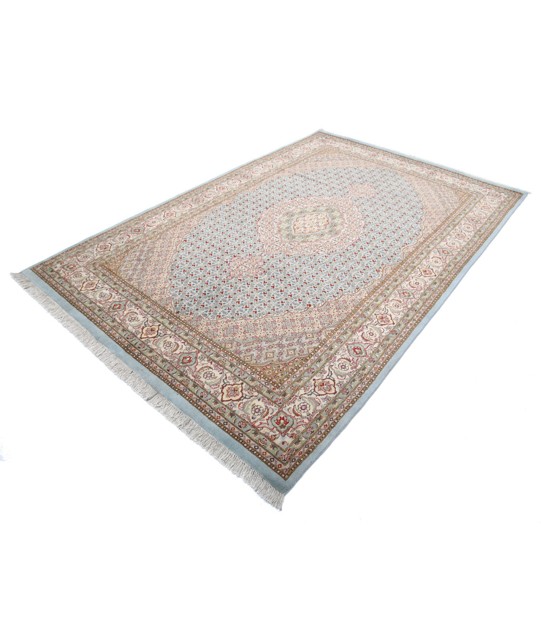 Hand Knotted Heritage Persian Style Tabriz Mahi Wool Rug - 6'1'' x 9'0'' 6'1'' x 9'0'' (183 X 270) / Blue / Ivory