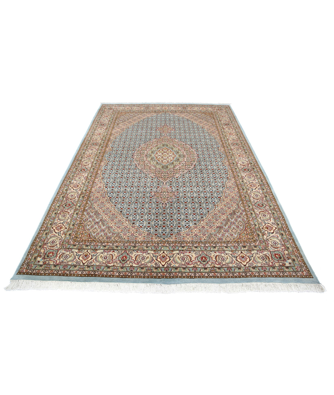 Hand Knotted Heritage Persian Style Tabriz Mahi Wool Rug - 6'1'' x 9'0'' 6'1'' x 9'0'' (183 X 270) / Blue / Ivory