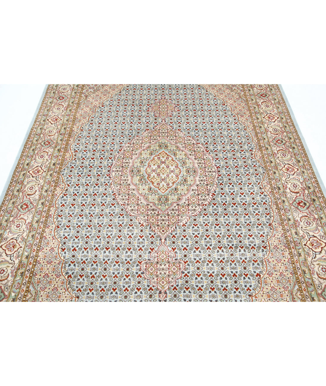 Hand Knotted Heritage Persian Style Tabriz Mahi Wool Rug - 6'1'' x 9'0'' 6'1'' x 9'0'' (183 X 270) / Blue / Ivory