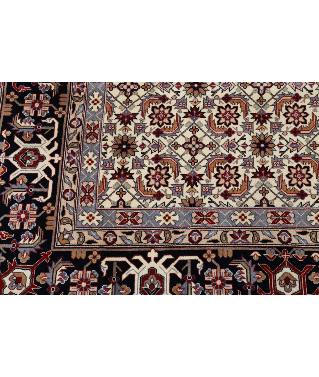 Hand Knotted Heritage Persian Style Wool Rug - 8'3'' x 11'5'' 8'3'' x 11'5'' (248 X 343) / Ivory / Blue