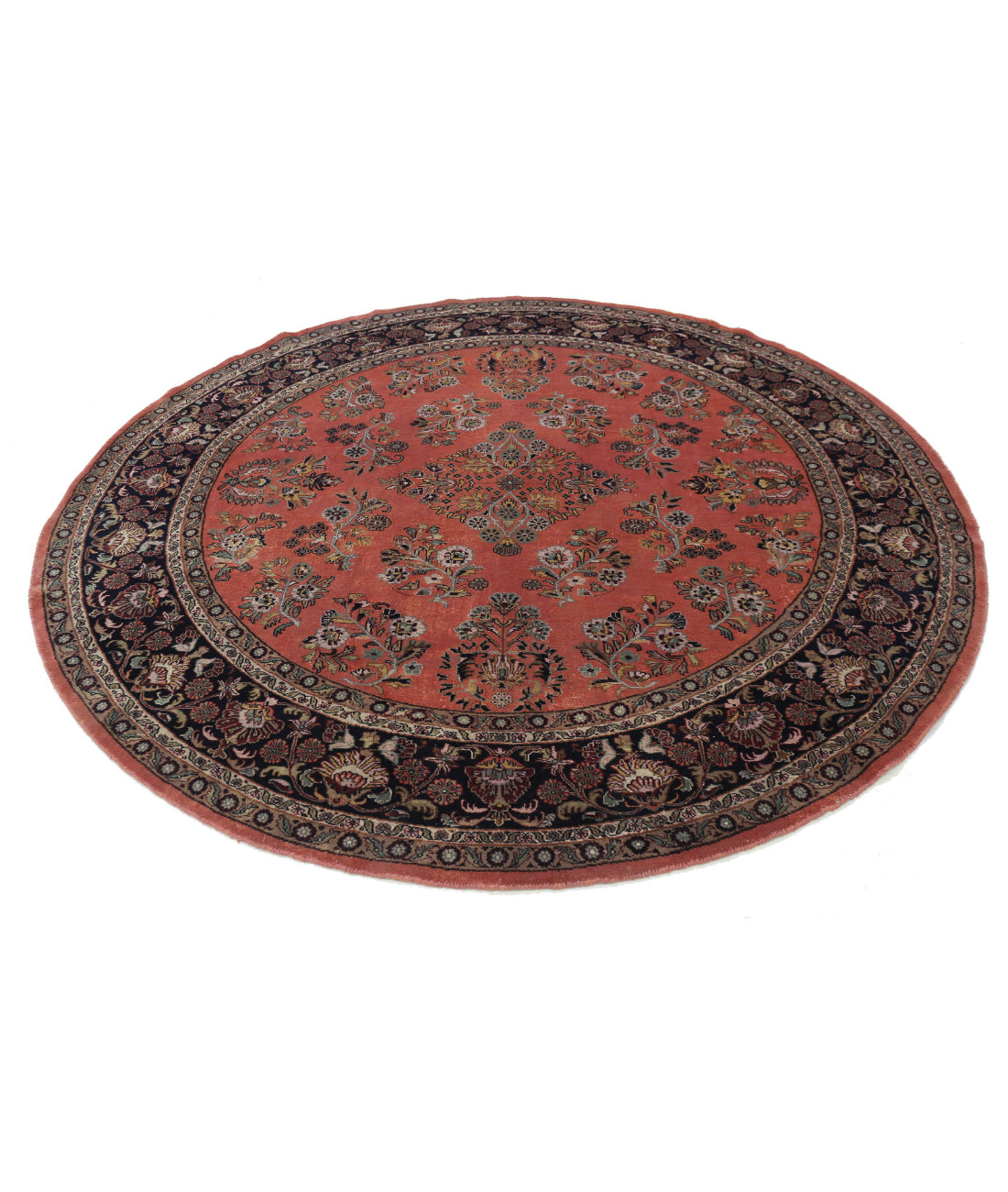 Hand Knotted Heritage Persian Style Wool Rug - 7'8'' x 7'10'' 7'8'' x 7'10'' (230 X 235) / Pink / Blue