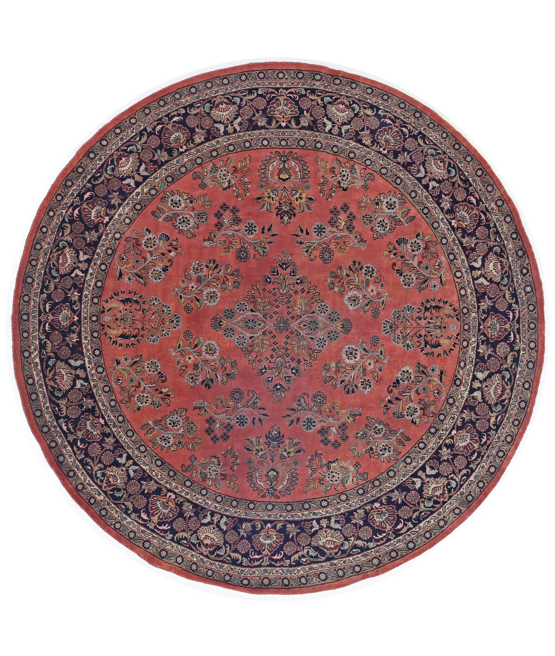 Hand Knotted Heritage Persian Style Wool Rug - 7'8'' x 7'10'' 7'8'' x 7'10'' (230 X 235) / Pink / Blue