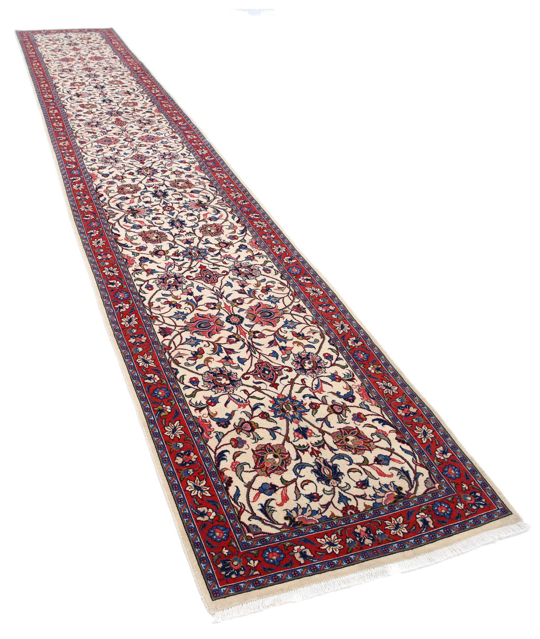 Hand Knotted Heritage Persian Style Sarouk Wool Rug - 2'10'' x 17'7'' 2'10'' x 17'7'' (85 X 528) / Ivory / Red
