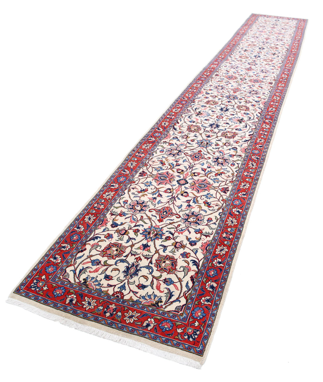 Hand Knotted Heritage Persian Style Sarouk Wool Rug - 2'10'' x 17'7'' 2'10'' x 17'7'' (85 X 528) / Ivory / Red
