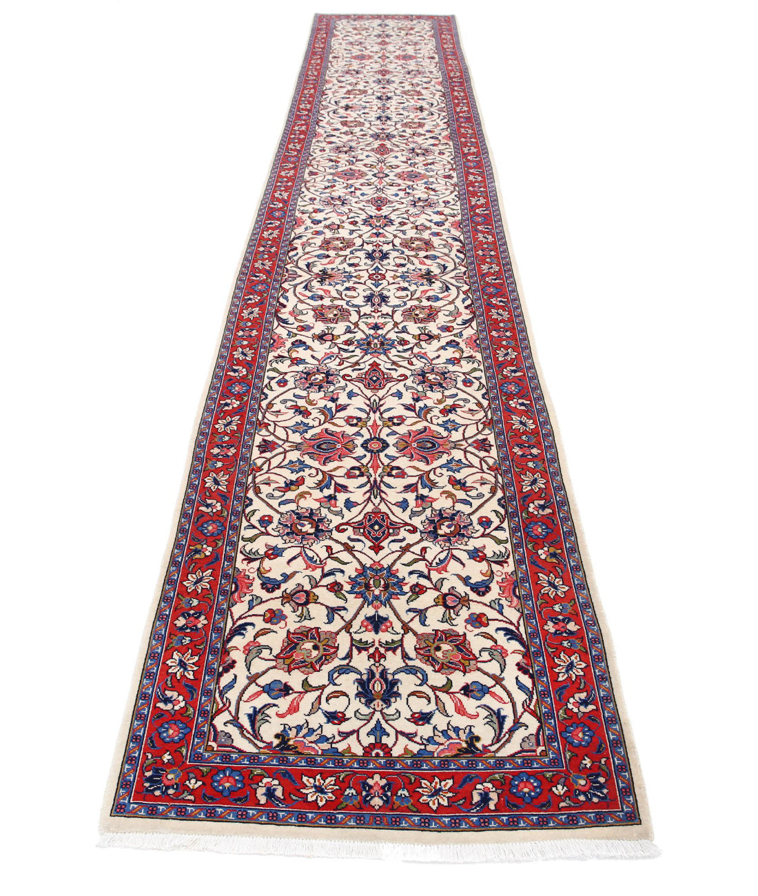 Hand Knotted Heritage Persian Style Sarouk Wool Rug - 2'10'' x 17'7'' 2'10'' x 17'7'' (85 X 528) / Ivory / Red