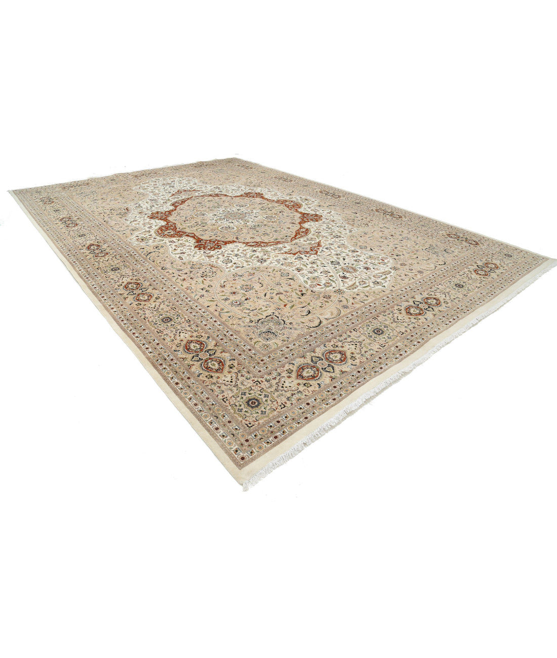 Hand Knotted Heritage Persian Style Wool Rug - 12'0'' x 17'10'' 12'0'' x 17'10'' (360 X 535) / Ivory / Beige