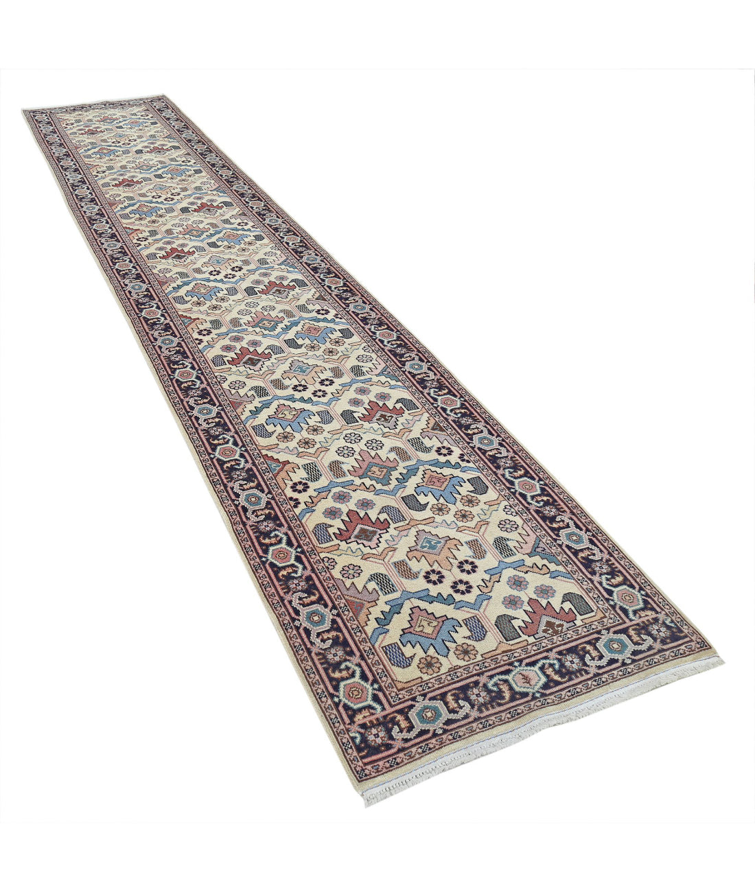 Hand Knotted Heritage Persian Style Wool Rug - 2'8'' x 13'7'' 2'8'' x 13'7'' (80 X 408) / Beige / Blue