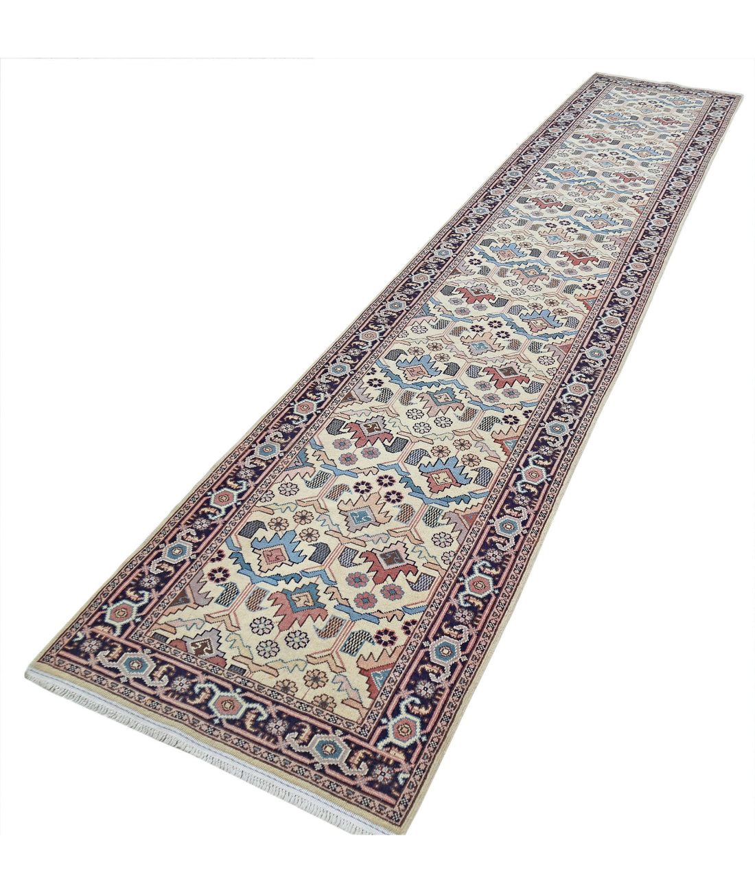 Hand Knotted Heritage Persian Style Wool Rug - 2'8'' x 13'7'' 2'8'' x 13'7'' (80 X 408) / Beige / Blue