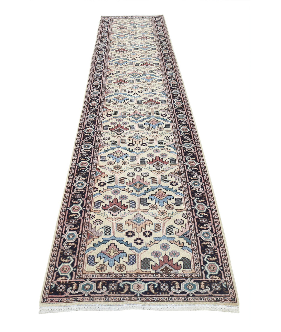 Hand Knotted Heritage Persian Style Wool Rug - 2'8'' x 13'7'' 2'8'' x 13'7'' (80 X 408) / Beige / Blue