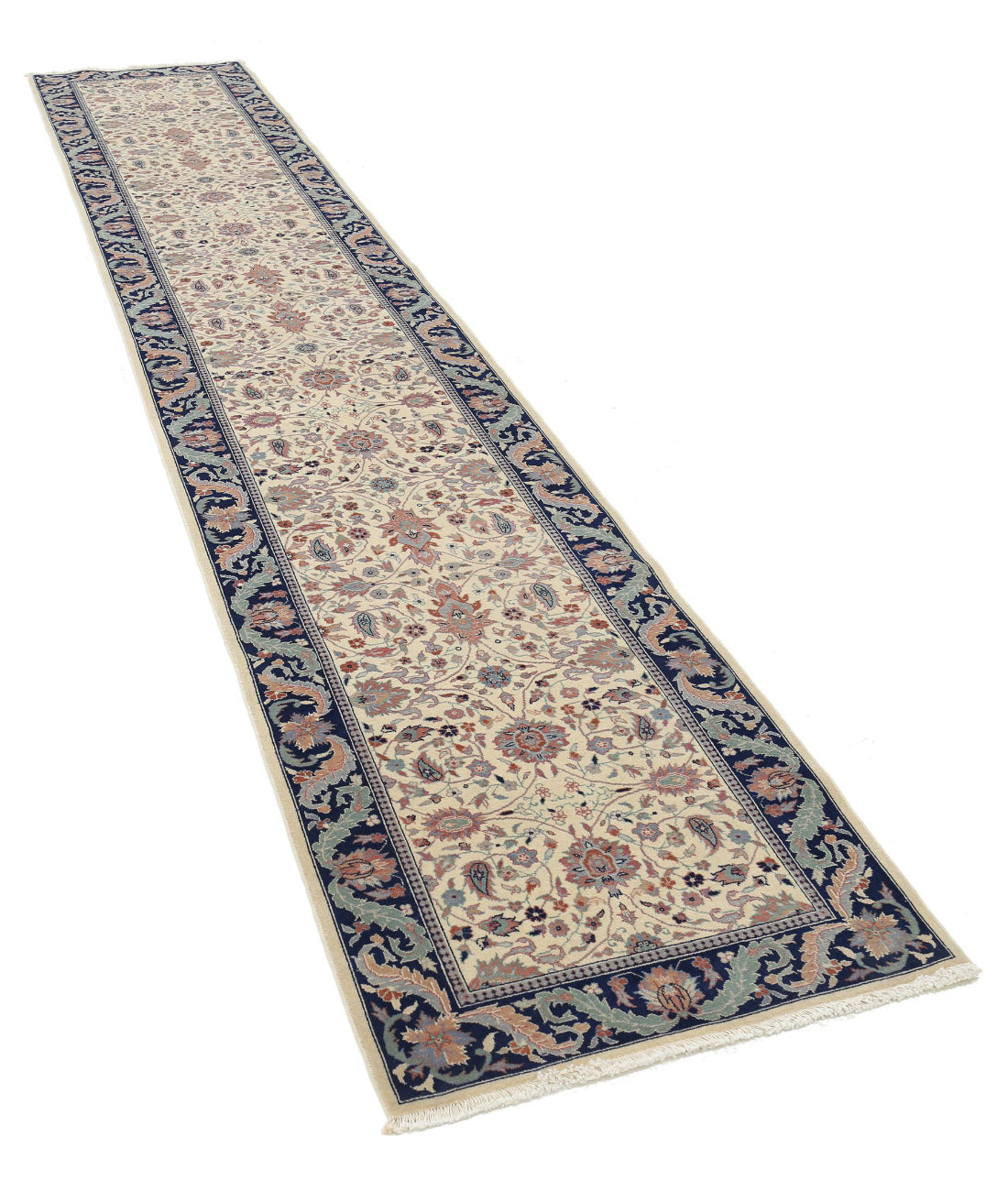 Hand Knotted Heritage Persian Style Wool Rug - 2'7'' x 13'9'' 2'7'' x 13'9'' (78 X 413) / Ivory / Blue