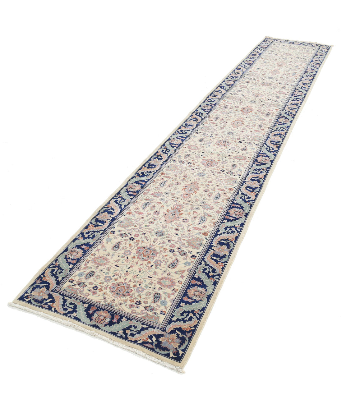 Hand Knotted Heritage Persian Style Wool Rug - 2'7'' x 13'9'' 2'7'' x 13'9'' (78 X 413) / Ivory / Blue