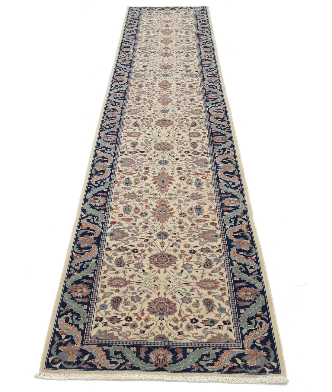 Hand Knotted Heritage Persian Style Wool Rug - 2'7'' x 13'9'' 2'7'' x 13'9'' (78 X 413) / Ivory / Blue