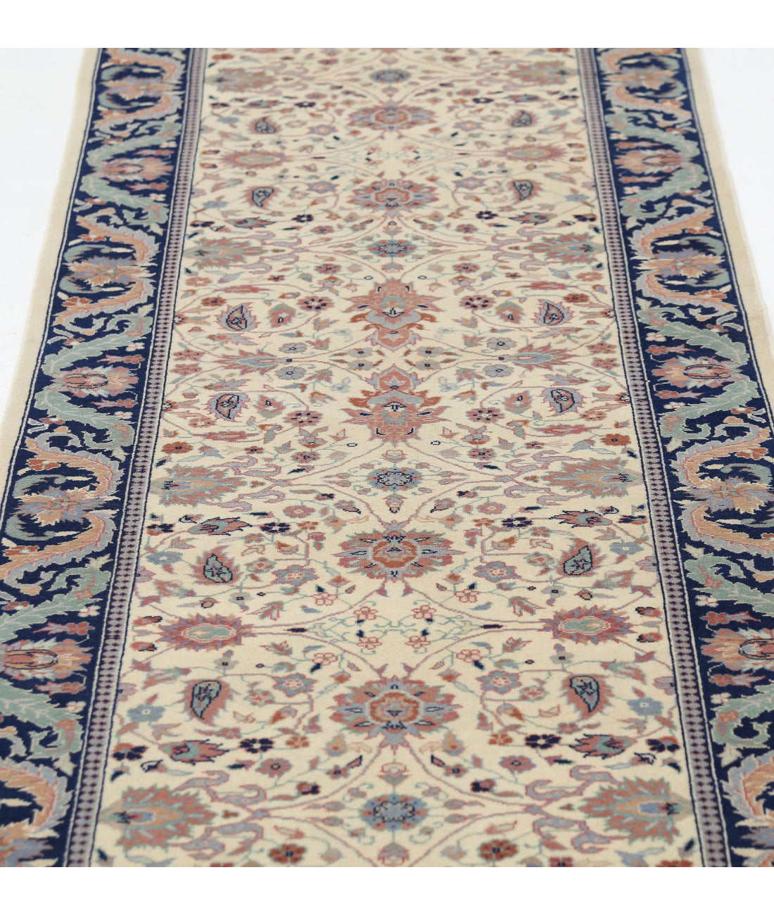 Hand Knotted Heritage Persian Style Wool Rug - 2'7'' x 13'9'' 2'7'' x 13'9'' (78 X 413) / Ivory / Blue