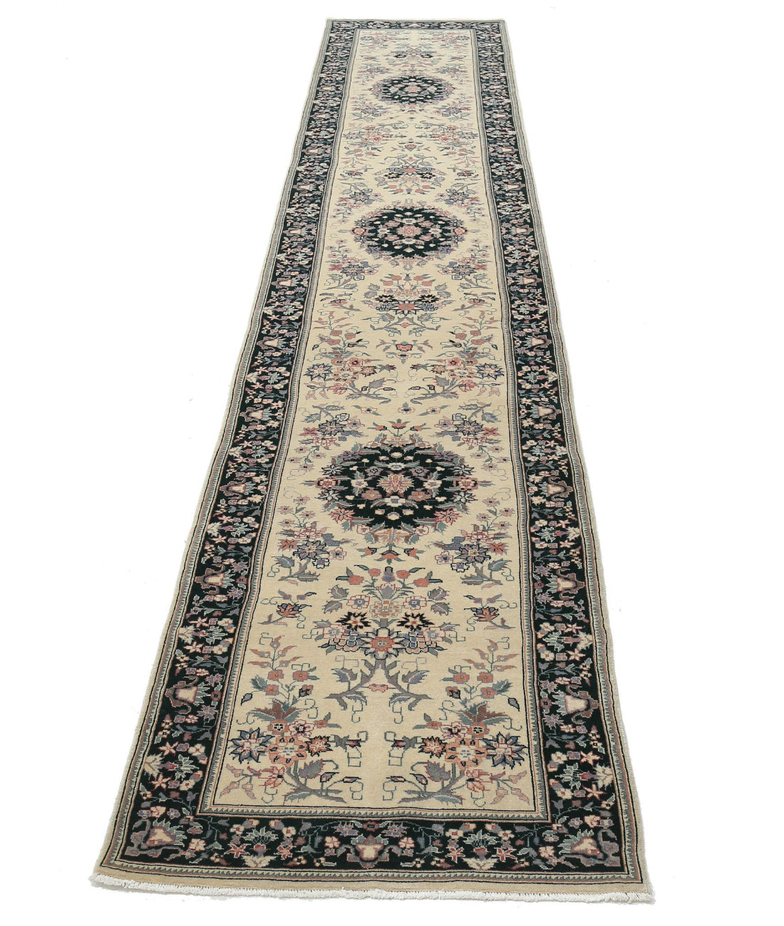 Hand Knotted Heritage Persian Style Wool Rug - 2'6'' x 13'7'' 2'6'' x 13'7'' (75 X 408) / Ivory / Green