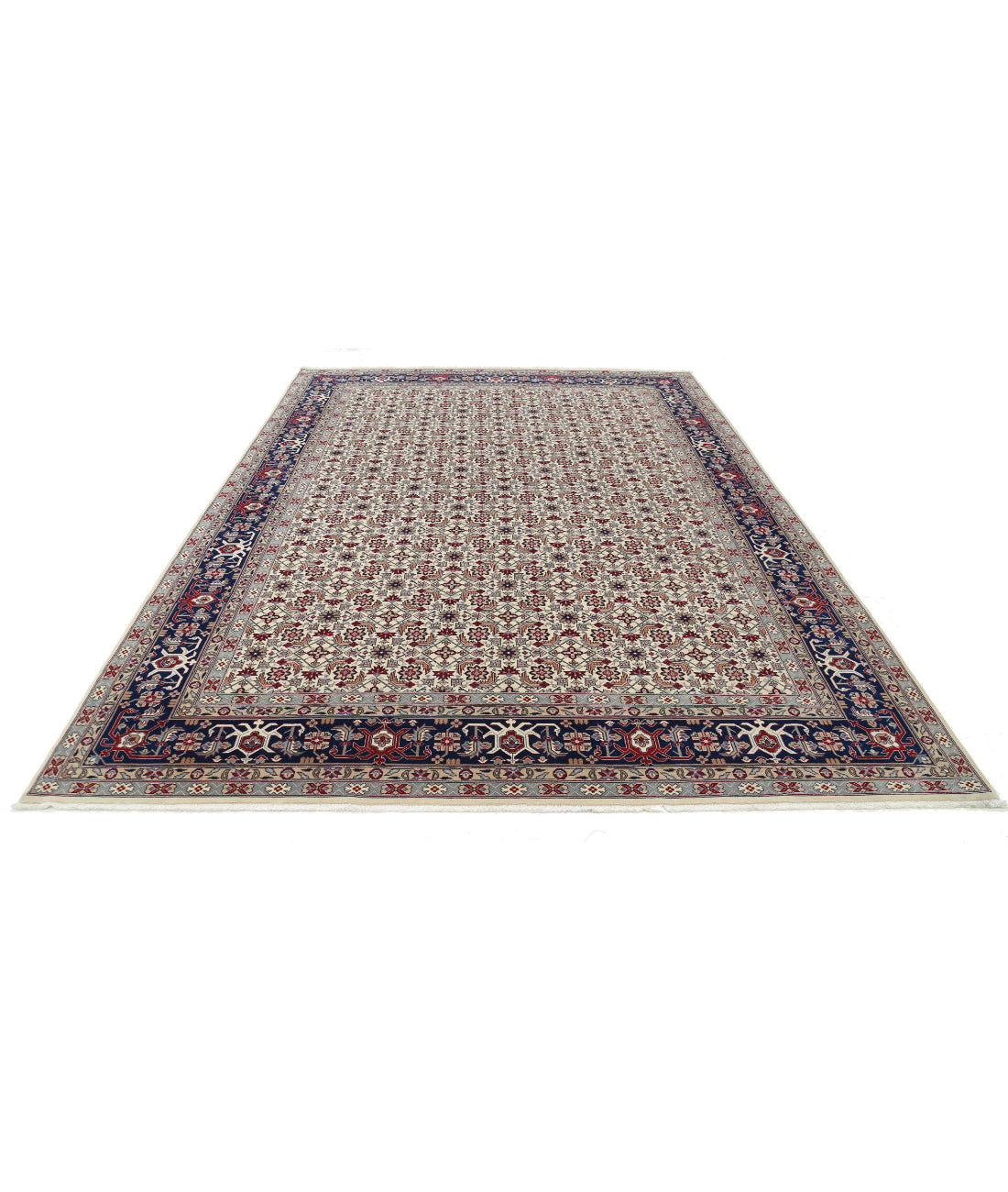 Hand Knotted Heritage Persian Style Wool Rug - 8'3'' x 11'4'' 8'3'' x 11'4'' (248 X 340) / Ivory / Blue