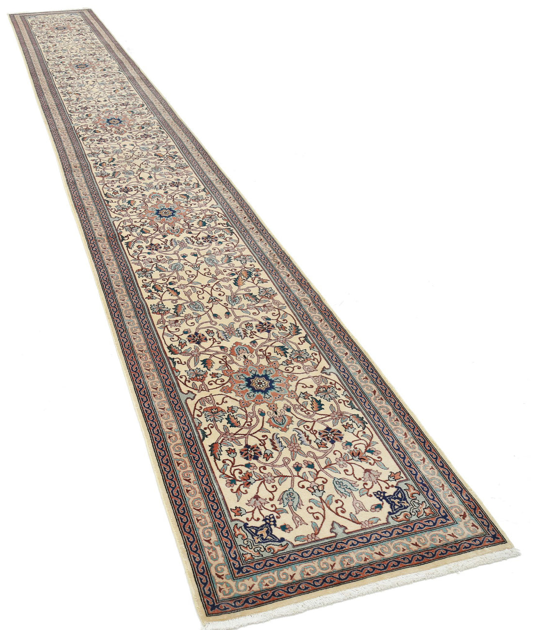 Hand Knotted Heritage Persian Style Wool Rug - 2'6'' x 19'10'' 2'6'' x 19'10'' (75 X 595) / Beige / Green