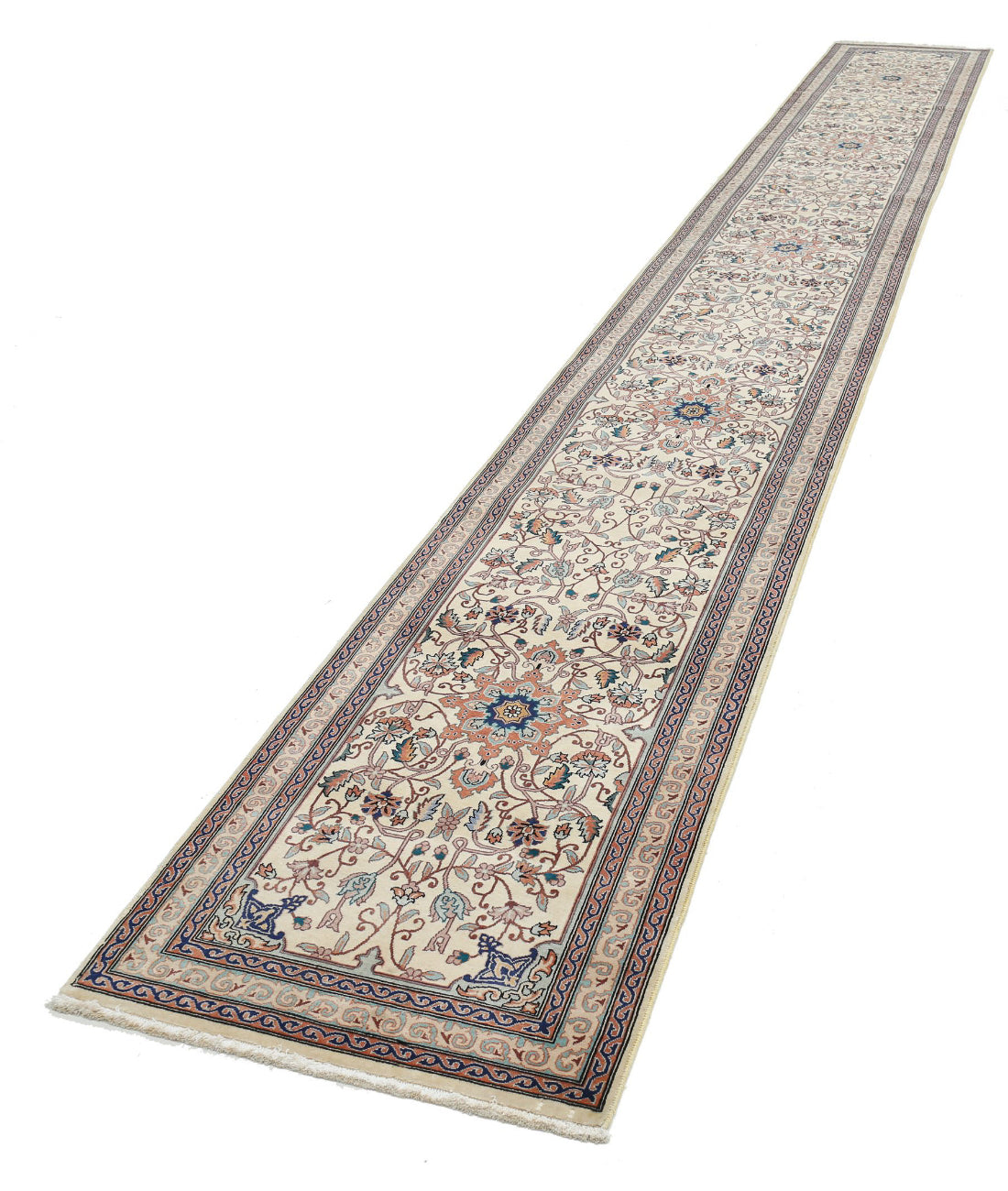 Hand Knotted Heritage Persian Style Wool Rug - 2'6'' x 19'10'' 2'6'' x 19'10'' (75 X 595) / Beige / Green