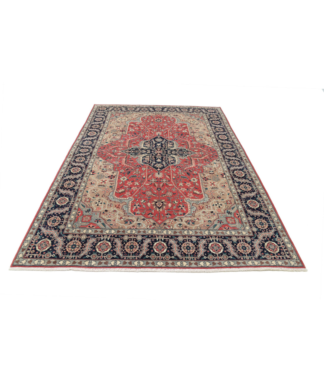 Hand Knotted Heritage Persian Style Heriz Wool Rug - 6'0'' x 8'11'' 6'0'' x 8'11'' (180 X 268) / Pink / Blue