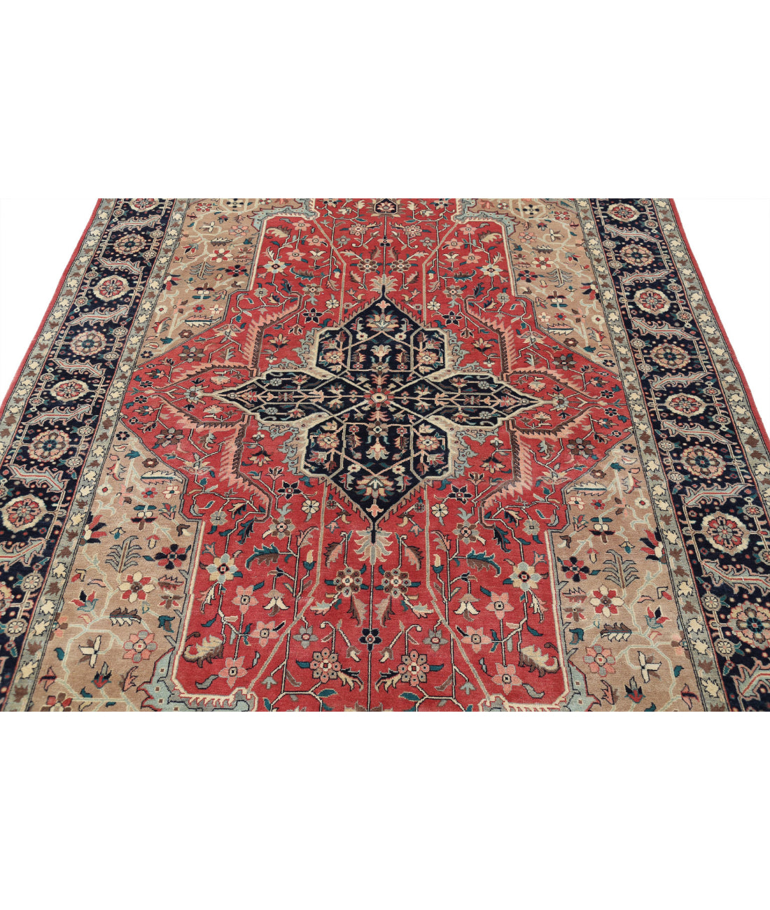 Hand Knotted Heritage Persian Style Heriz Wool Rug - 6'0'' x 8'11'' 6'0'' x 8'11'' (180 X 268) / Pink / Blue