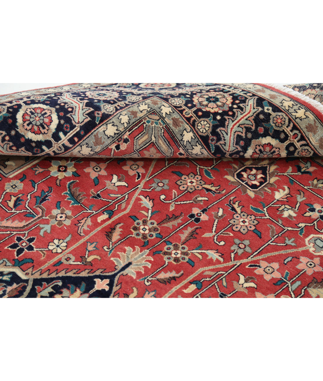 Hand Knotted Heritage Persian Style Heriz Wool Rug - 6'0'' x 8'11'' 6'0'' x 8'11'' (180 X 268) / Pink / Blue