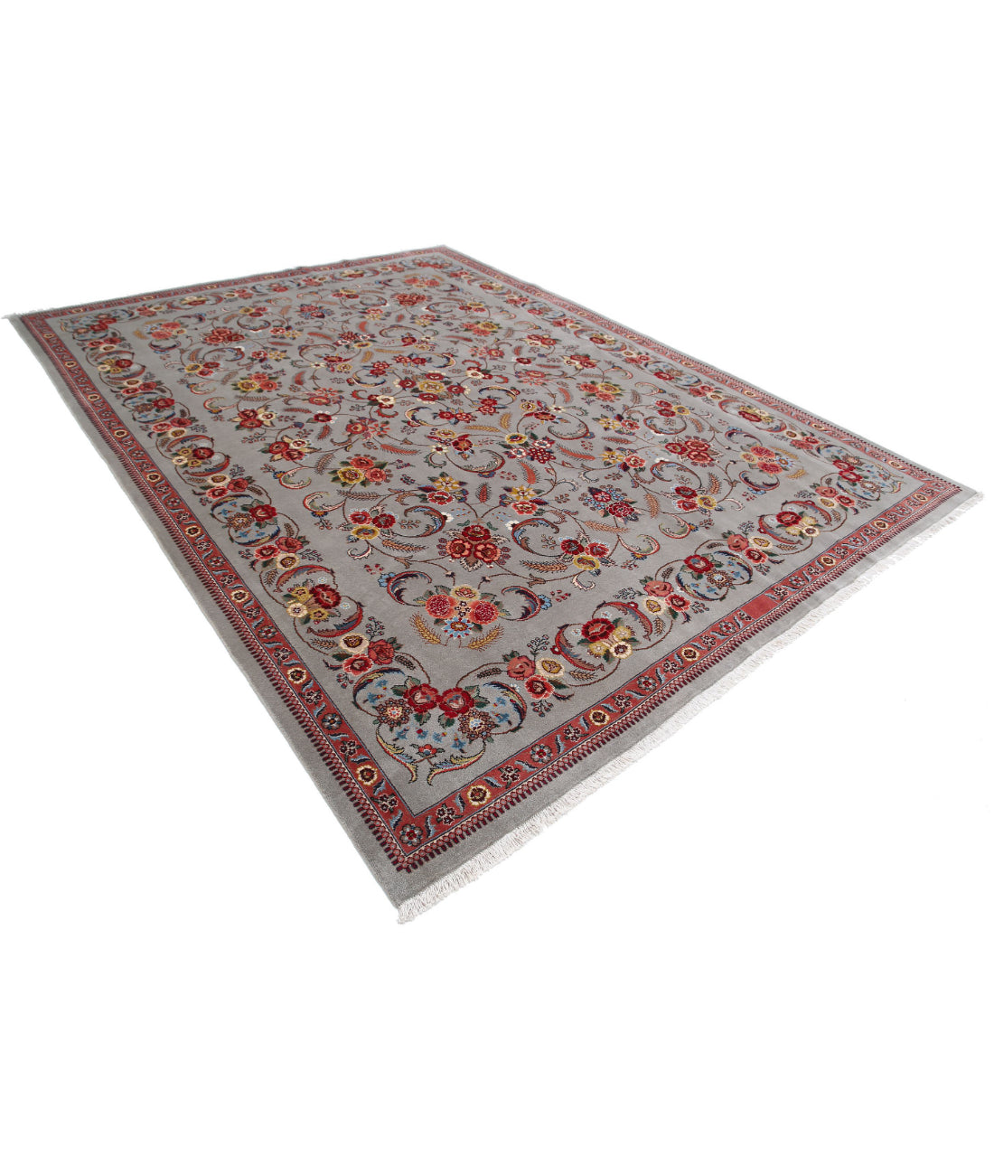 Hand Knotted Heritage Persian Style Wool Rug - 8'6'' x 11'3'' 8'6'' x 11'3'' (255 X 338) / Grey / Red