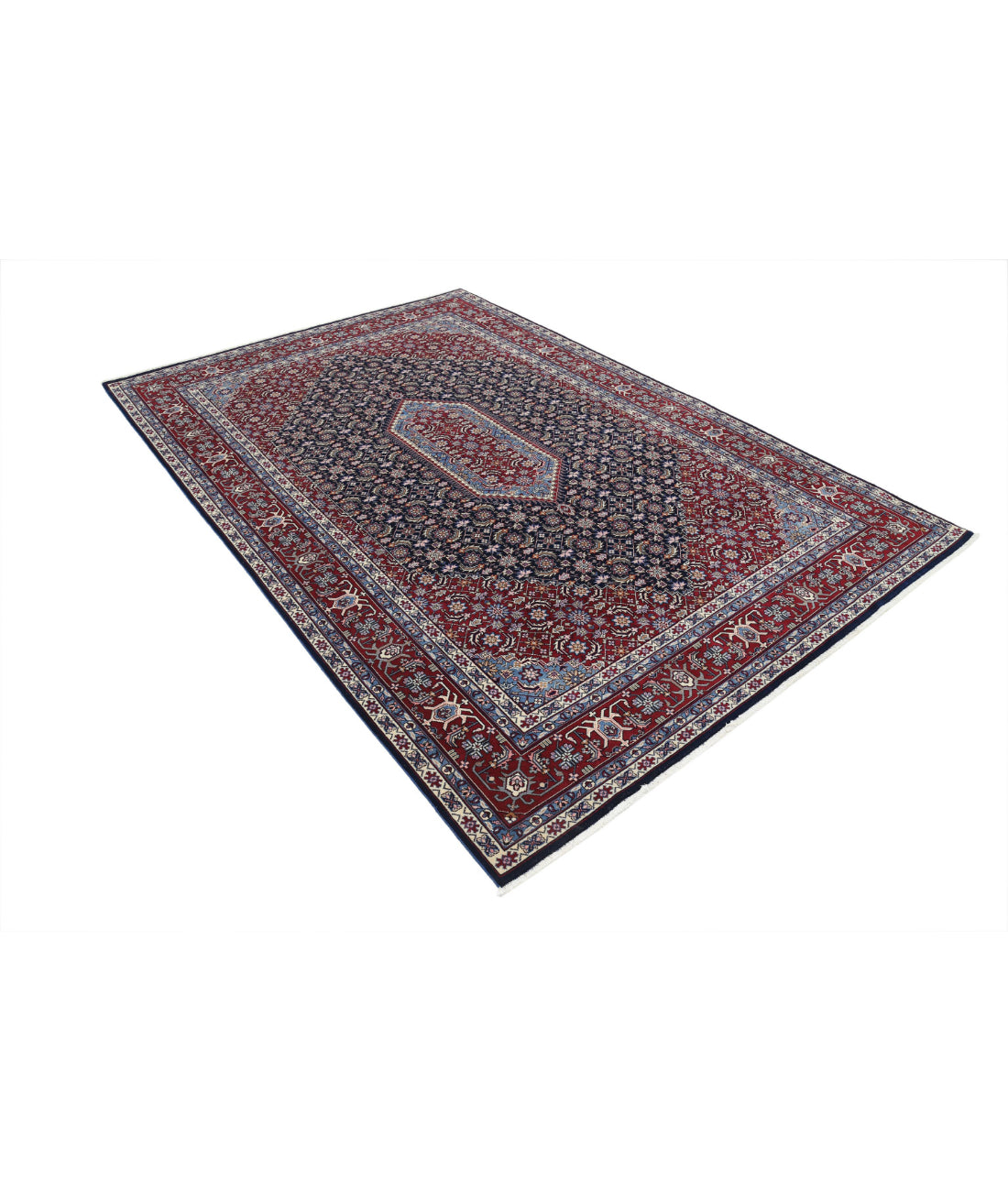 Hand Knotted Heritage Persian Style Bijar Wool Rug - 6'0'' x 9'0'' 6'0'' x 9'0'' (180 X 270) / Blue / Red