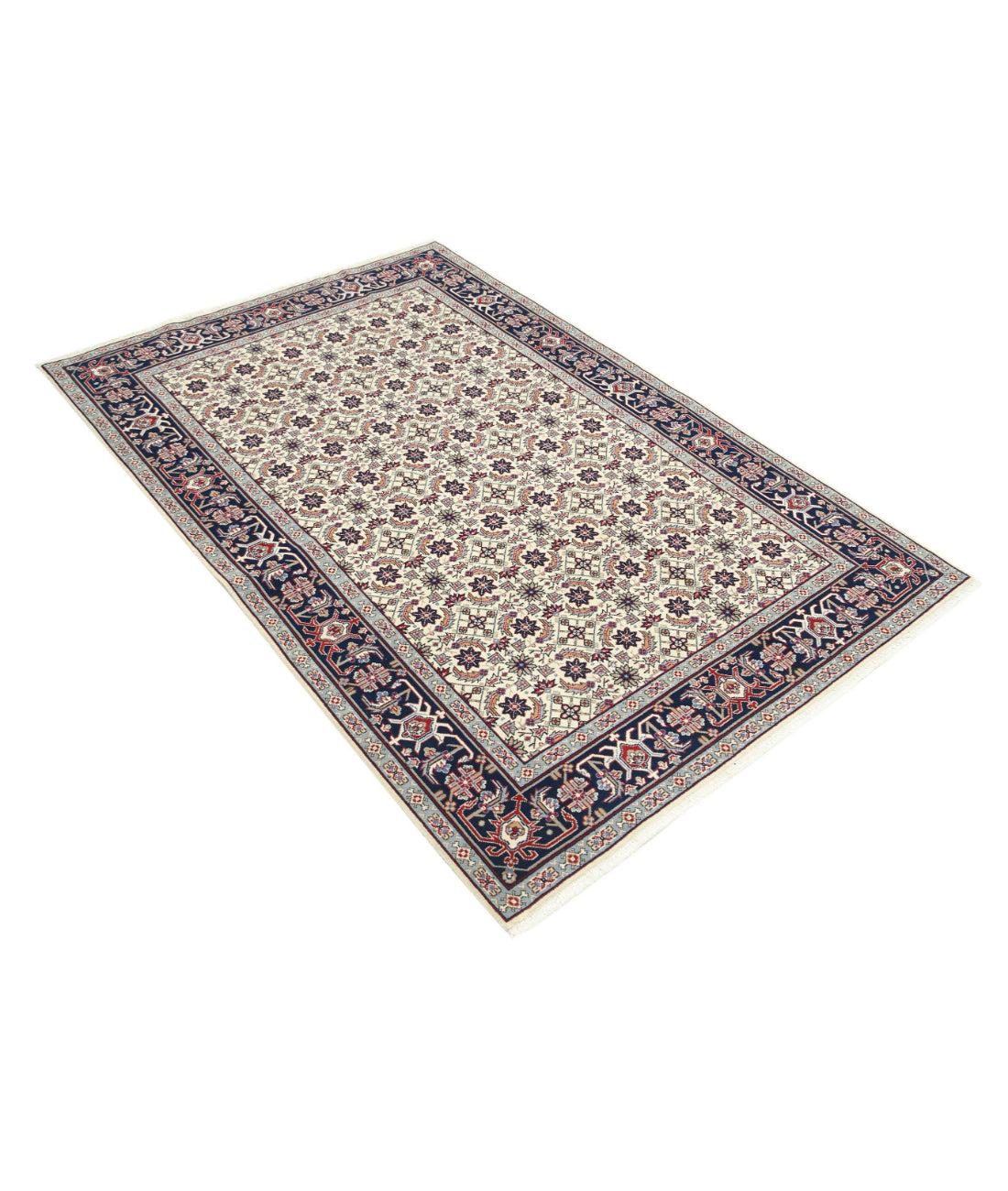 Hand Knotted Heritage Persian Style Wool Rug - 4'0'' x 6'1'' 4'0'' x 6'1'' (120 X 183) / Ivory / Blue
