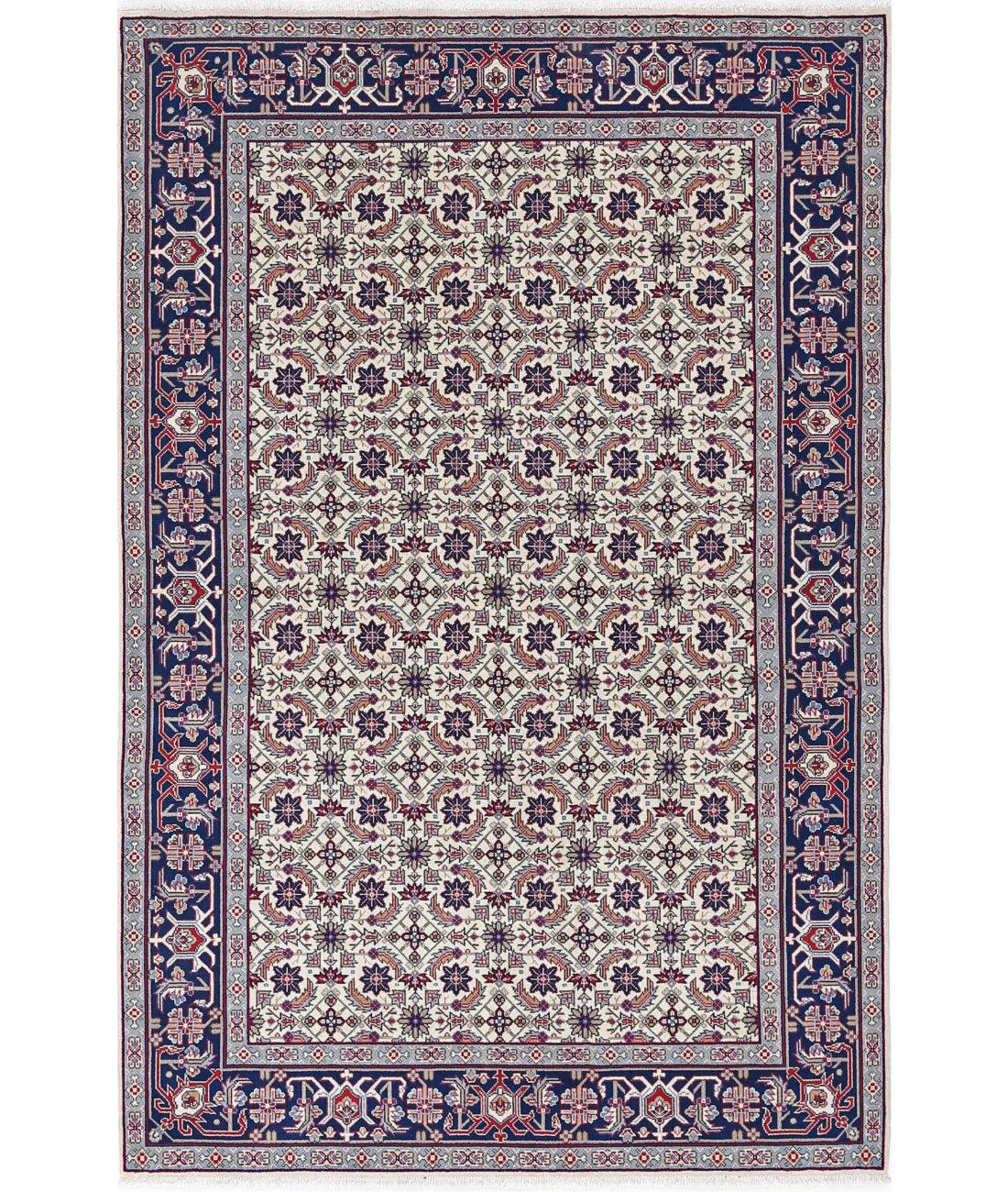 Hand Knotted Heritage Persian Style Wool Rug - 4'0'' x 6'1'' 4'0'' x 6'1'' (120 X 183) / Ivory / Blue