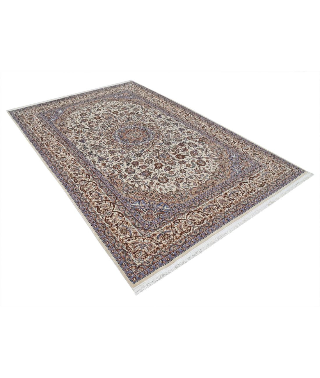 Hand Knotted Heritage Persian Style Wool Rug - 6'1'' x 9'0'' 6'1'' x 9'0'' (183 X 270) / Ivory / Blue