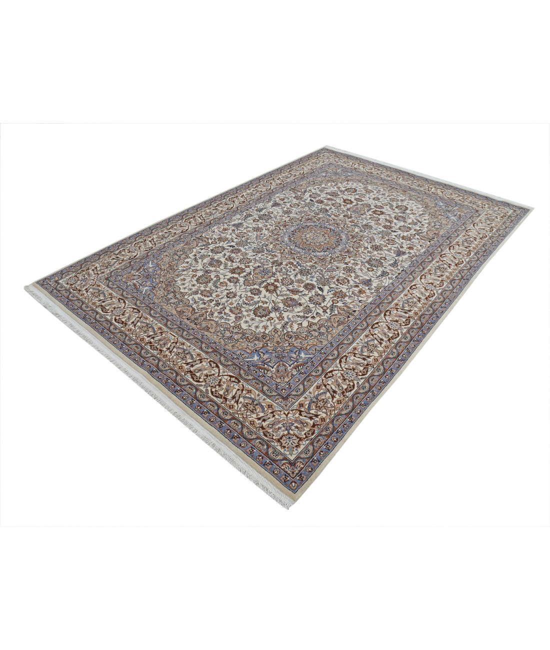 Hand Knotted Heritage Persian Style Wool Rug - 6'1'' x 9'0'' 6'1'' x 9'0'' (183 X 270) / Ivory / Blue