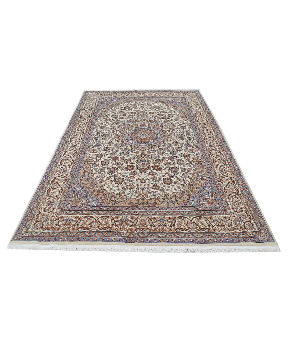 Hand Knotted Heritage Persian Style Wool Rug - 6'1'' x 9'0'' 6'1'' x 9'0'' (183 X 270) / Ivory / Blue