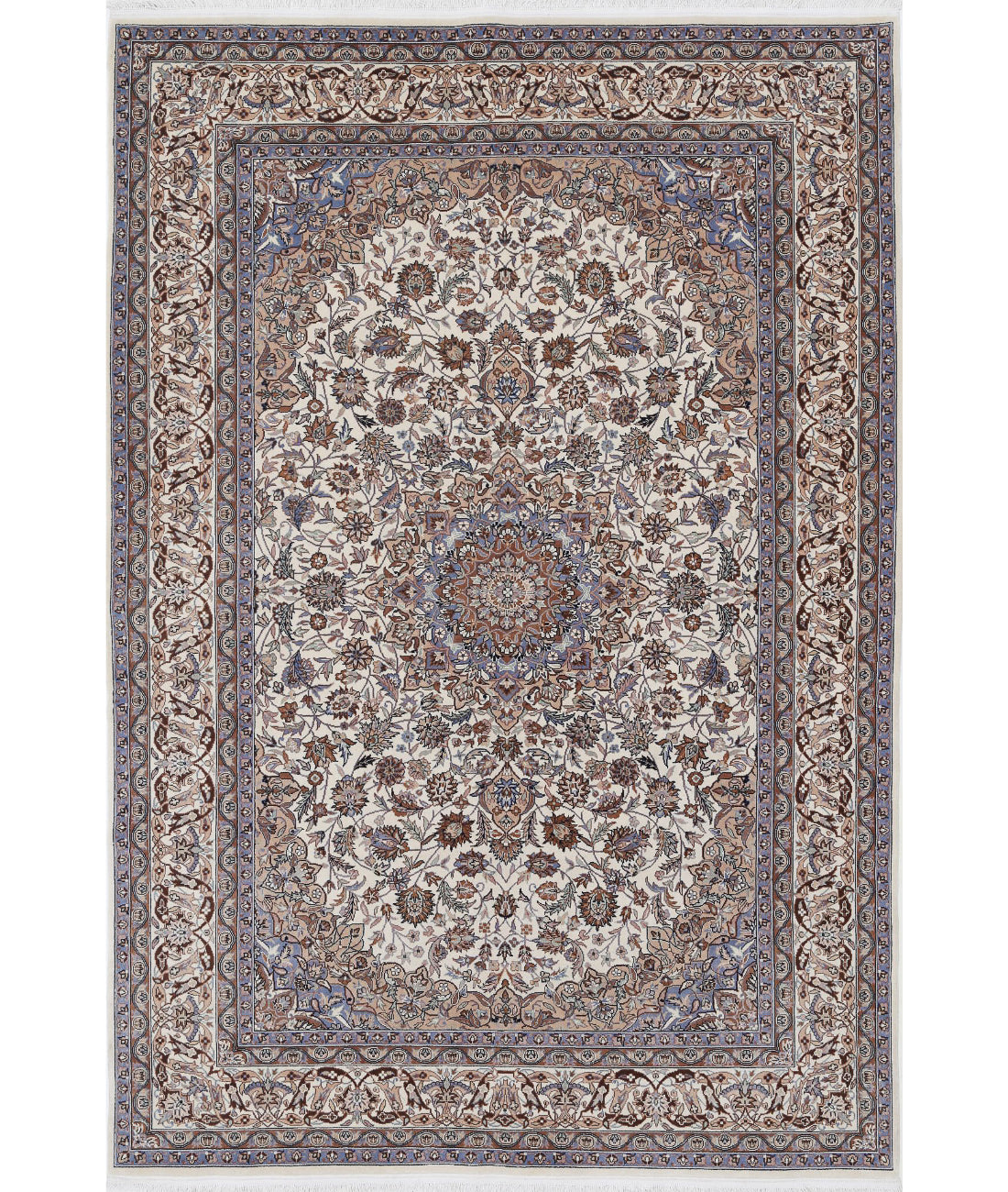 Hand Knotted Heritage Persian Style Wool Rug - 6&#39;1&#39;&#39; x 9&#39;0&#39;&#39; 6&#39;1&#39;&#39; x 9&#39;0&#39;&#39; (183 X 270) / Ivory / Blue