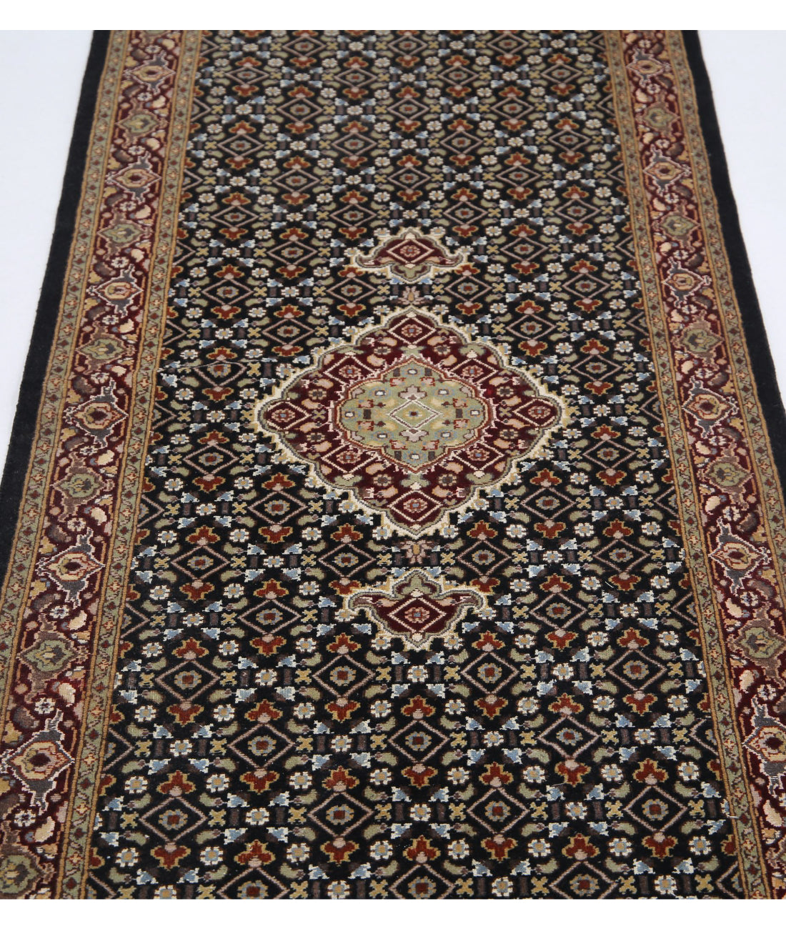 Hand Knotted Heritage Persian Style Tabriz Mahi Wool & Silk Rug - 2'6'' x 10'4'' 2'6'' x 10'4'' (75 X 310) / Black / Red