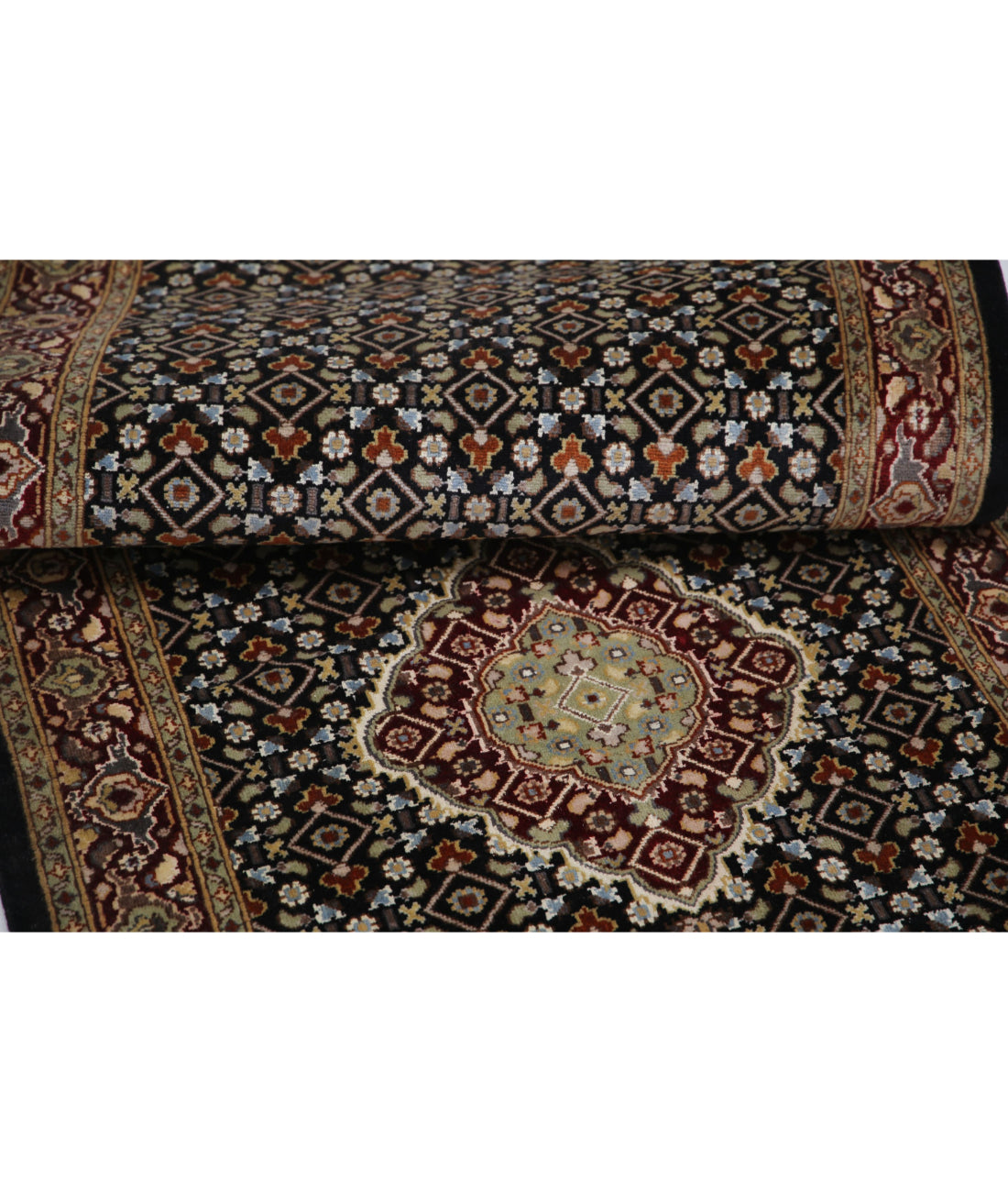 Hand Knotted Heritage Persian Style Tabriz Mahi Wool & Silk Rug - 2'6'' x 10'4'' 2'6'' x 10'4'' (75 X 310) / Black / Red