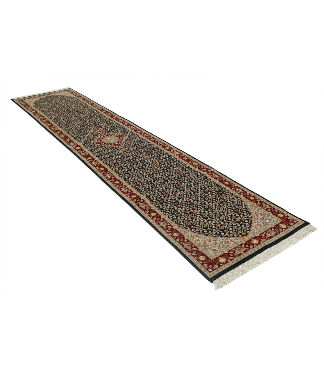 Hand Knotted Heritage Persian Style Tabriz Mahi Wool & Silk Rug - 2'6'' x 12'2'' 2'6'' x 12'2'' (75 X 365) / Black / Red