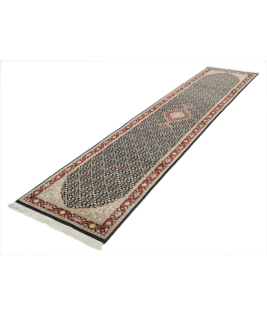 Hand Knotted Heritage Persian Style Tabriz Mahi Wool & Silk Rug - 2'6'' x 12'2'' 2'6'' x 12'2'' (75 X 365) / Black / Red