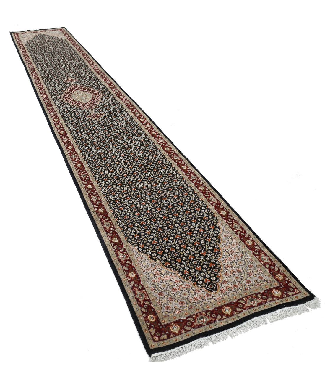 Hand Knotted Heritage Persian Style Wool & Silk Rug - 2'6'' x 15'8'' 2'6'' x 15'8'' (75 X 470) / Black / Red