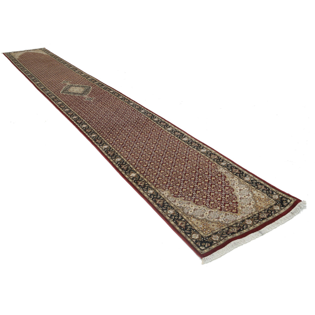 Alfombra de lana y seda persa Tabriz Mahi, anudada a mano - 0,79 x 6,17 m