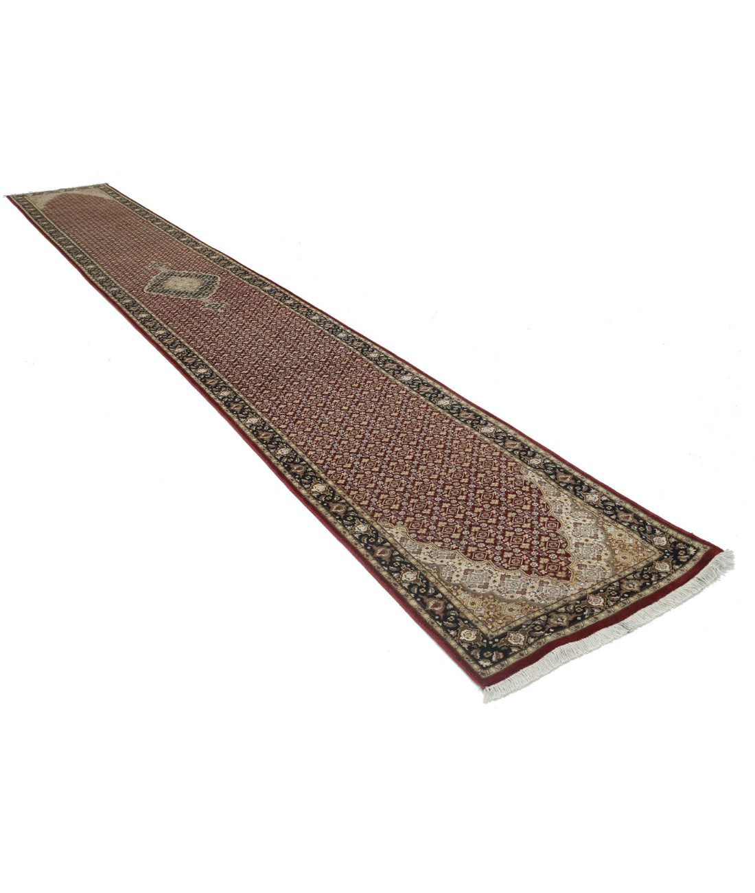 Hand Knotted Heritage Persian Style Tabriz Mahi Wool & Silk Rug - 2'7'' x 20'3'' 2'7'' x 20'3'' (78 X 608) / Red / Black