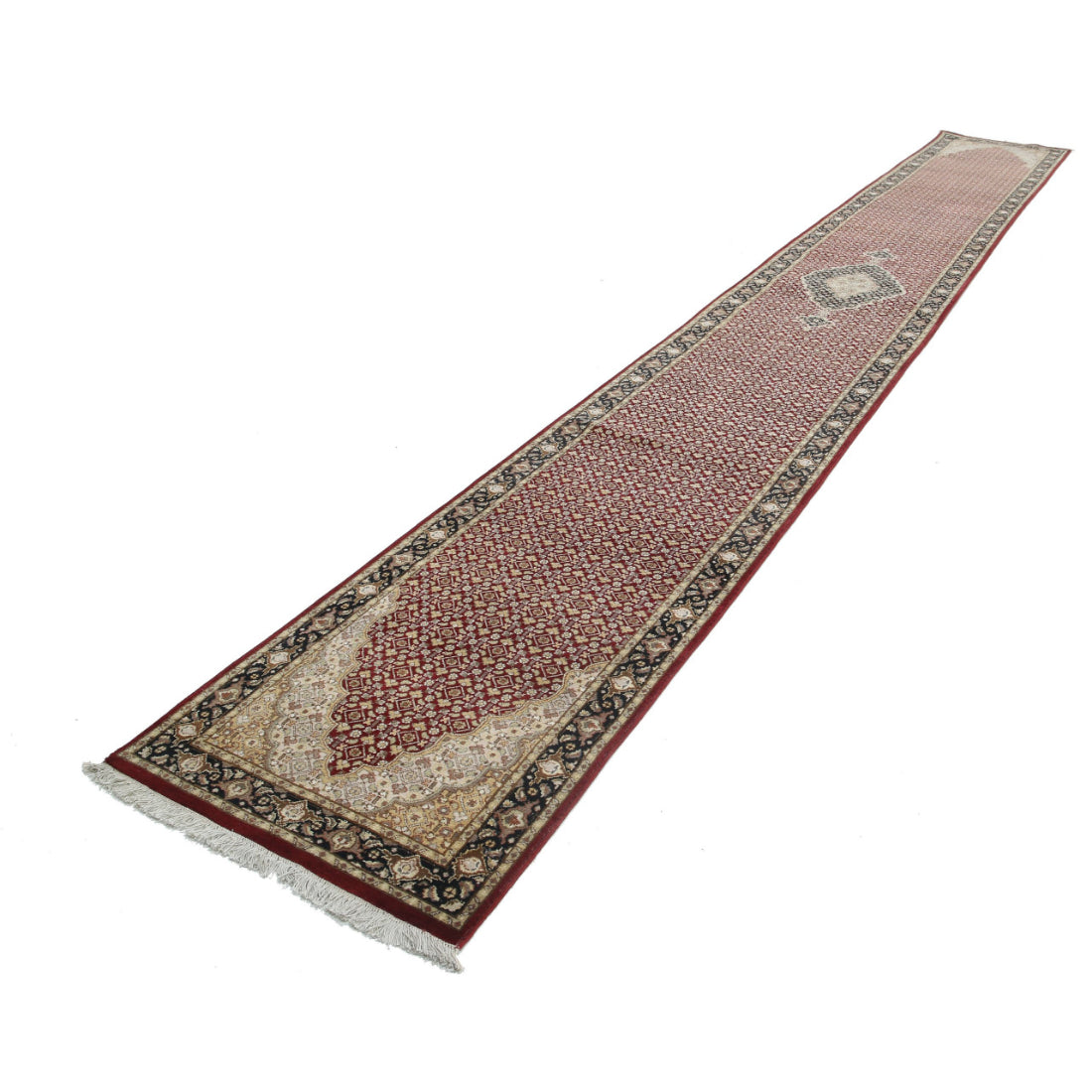 Alfombra de lana y seda persa Tabriz Mahi, anudada a mano - 0,79 x 6,17 m