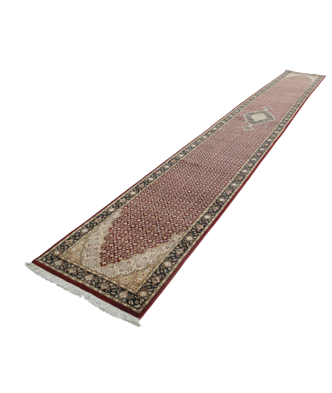 Alfombra de lana y seda persa Tabriz Mahi, anudada a mano - 0,79 x 6,17 m