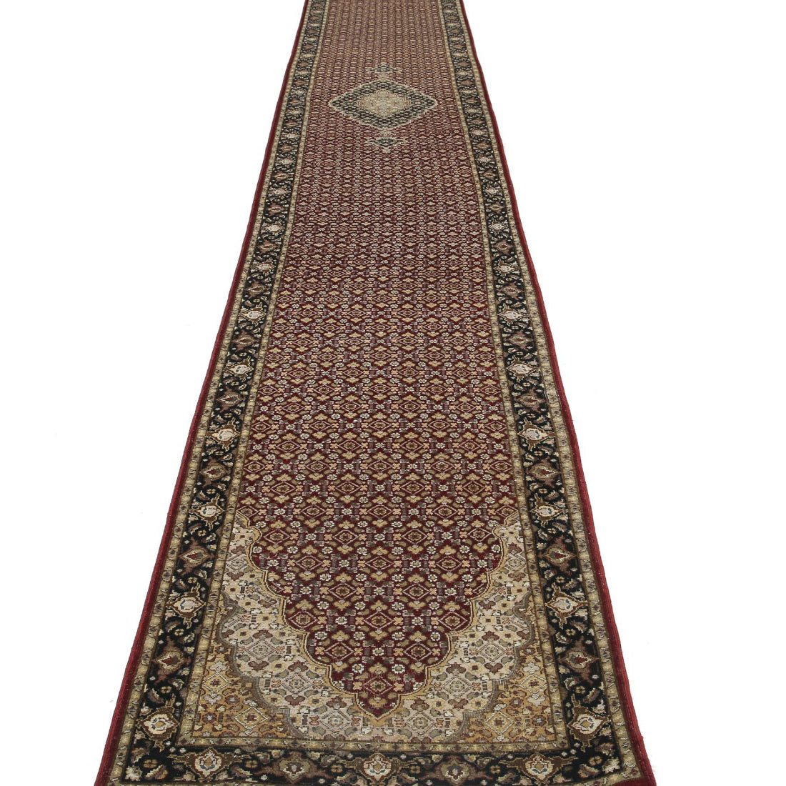 Alfombra de lana y seda persa Tabriz Mahi, anudada a mano - 0,79 x 6,17 m