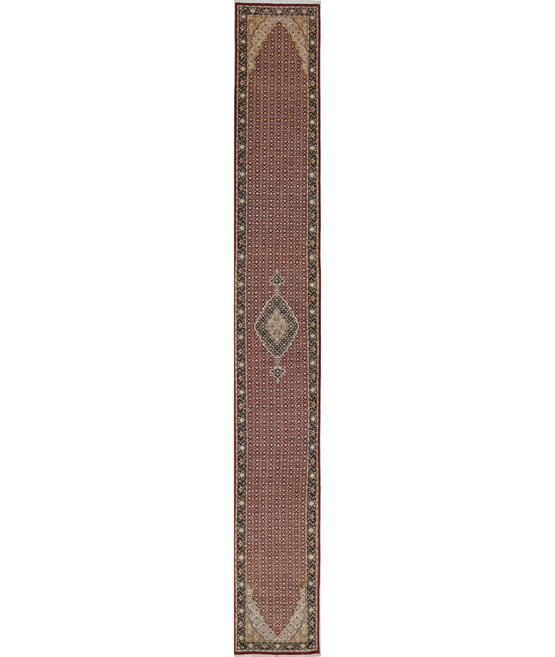 Alfombra de lana y seda persa Tabriz Mahi, anudada a mano - 0,79 x 6,17 m